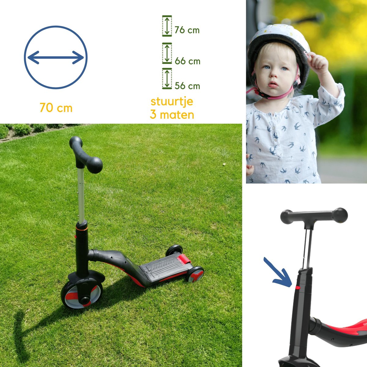 Blauw Grijs 3-in-1 Step Fietsje | Ideaal als eerste loopfiets - fiets - step | Kinderfietsje | Kinderstep | Stepje | Kinderloopfiets | jongens meisjes step | stunstep | step drie wiletjes